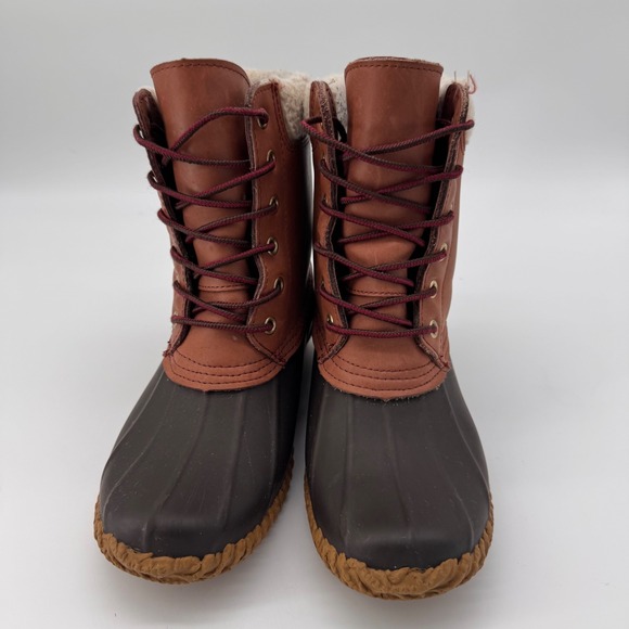 Tommy Hilfiger Women's TW Russel Duck Boots Fur Lined Leather Brown 6 Snow Rain - Picture 3 of 11